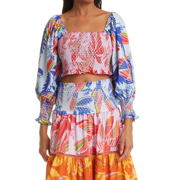 FARM Rio Mixed Print Smocked Cotton Crop Top S NWT - Picture 13 of 13